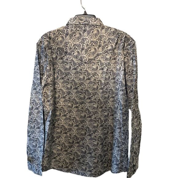 Moon Shine navy white paisley print button pockets covered snaps brand new - Picture 2 of 3